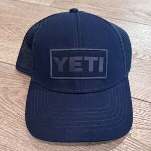 YETI Trucker Hat Mens OSFM Navy Blue Mesh Back Snapback Logo Patch Cap